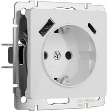 Изображение Розетка с быстрой зарядкой USB тип A+C (белый акрил) W1171741